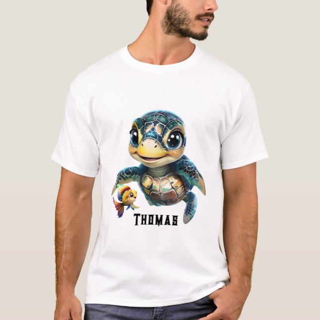 Camiseta Pequena tartaruga marinha explorando com sua amiga (Frente)