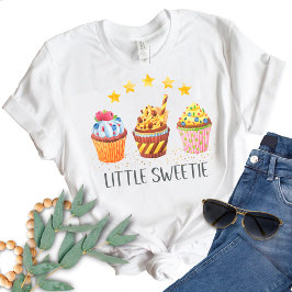 Camiseta Pequenas Cores Brilhantes Docinho Cupcakes Aquarel