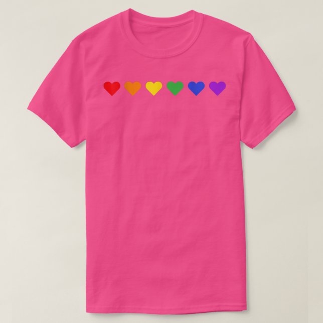 Camiseta Pequeno Arco-Íris Corações Sutil Orgulho Mês Sinal (Frente do Design)