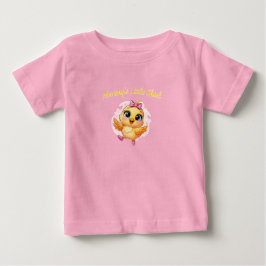 Camiseta Pequeno Bebê Frango Rosa com Padrão de Laço