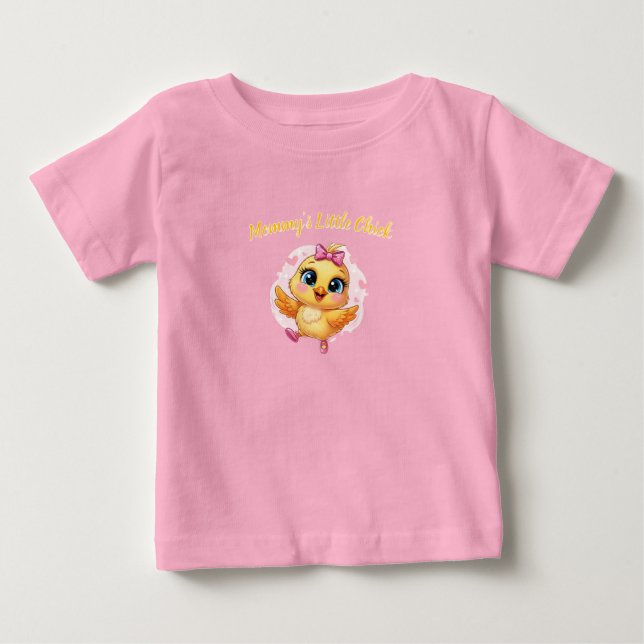 Camiseta Pequeno Bebê Frango Rosa com Padrão de Laço (Frente)