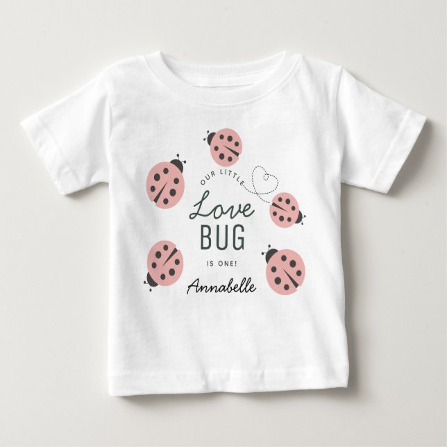 Camiseta Pequeno Bug de Amor Senhora Besouro Rosa Aniversár (Frente)