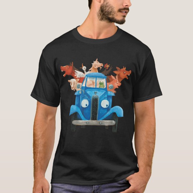 Camiseta Pequeno Caminhão Azul Com Animais De Exploração Cl (Frente)