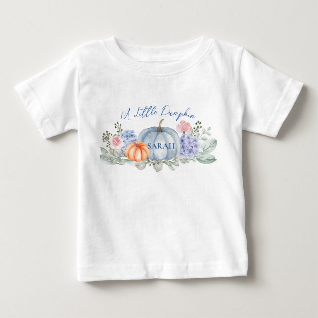 Camiseta Pequeno Chá de fraldas Floral de Abóbora no Hallow (Frente)