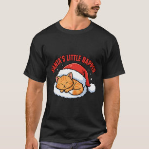 Camiseta Pequeno Cochilador do Papai Noel Gato Engraçado de