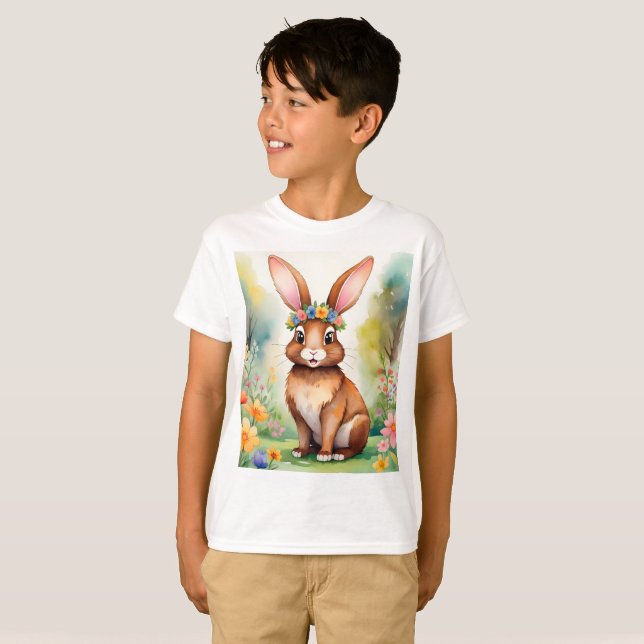 Camiseta Pequeno coelhinho marrom alegre 1, Páscoa (Frente Completa)