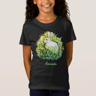 Camiseta Pequeno coelho branco e flores
