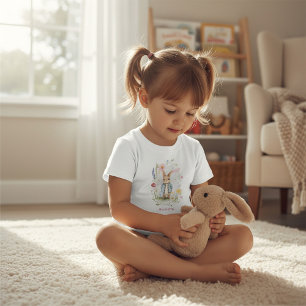 Camiseta Pequeno Coelho Quadro Floral Aquarela Infantil 