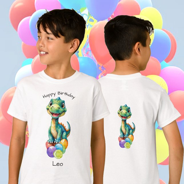 Camiseta Pequeno dinossauro bonito com muitos balões colori (Criador carregado)