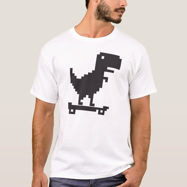 Camiseta Pequeno Dinossauro TRex com skate - Arte pixel (Frente)