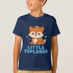 Camiseta Pequeno Explorador Raposa Fofa com Mochila e Boné
