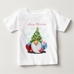 Camiseta Pequeno Gnomo com Chapéu de Árvore de Natal e Di