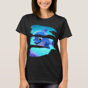 Camiseta pequeno golfinho bebê animado nas profundezas do m