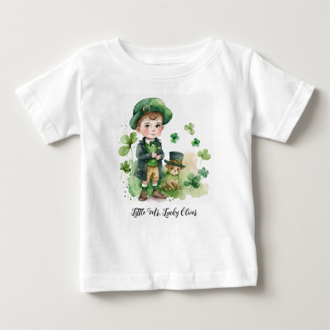 Camiseta Pequeno Irich Boy & Puppy Nome Personalizado (Frente)