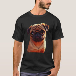 Camiseta Pequeno Marrom, Adorável, Pug Puppy Oil Paint Cão