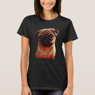 Camiseta Pequeno Marrom, Adorável, Pug Puppy Oil Paint Cão