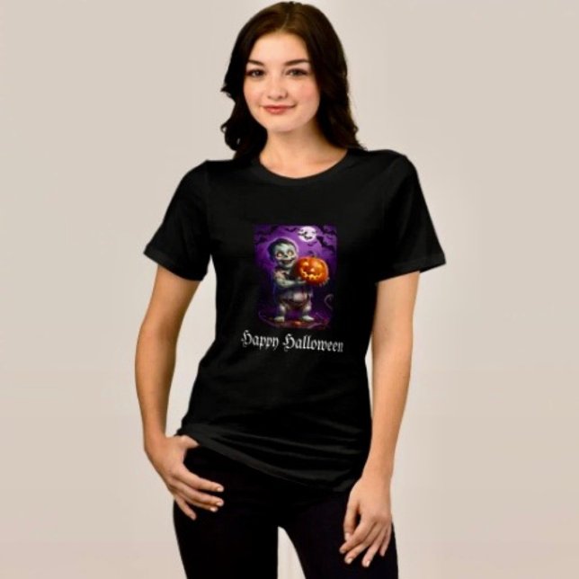 Camiseta Pequeno Monstro Verde & Amigo Abóbora  (Comfy tri-blend women’s tee feminine fit, scoop neck, short sleeves, relaxed fit.  
)