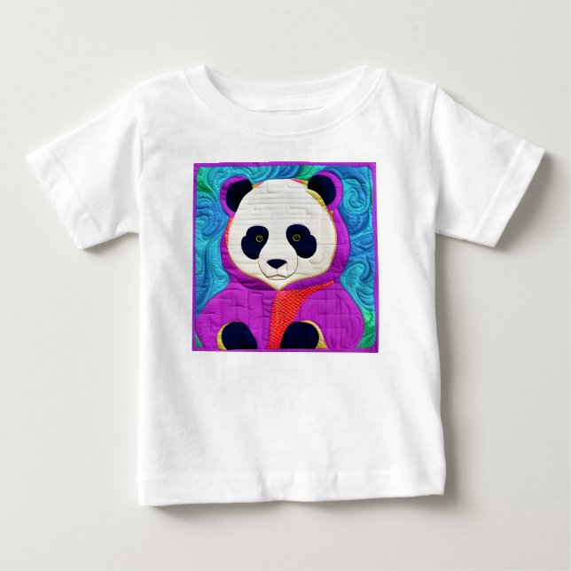 Camiseta Pequeno Panda Adorável - Design tipo Quilt (Frente)