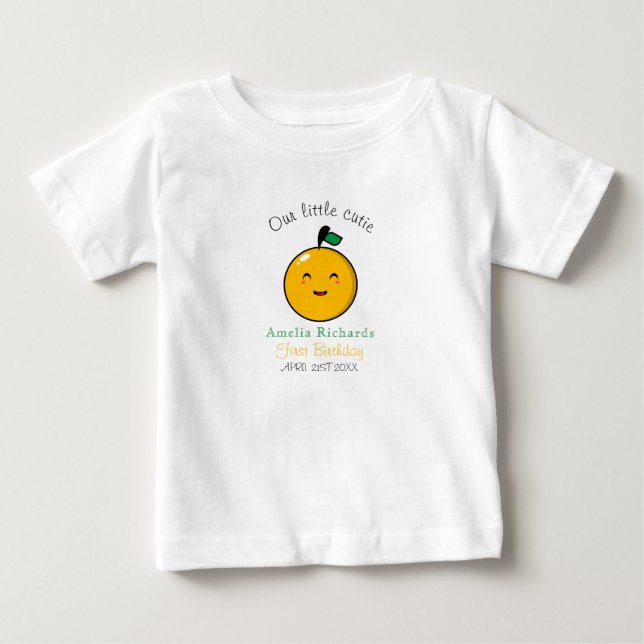 Camiseta Pequeno primeiro aniversario de Citros de Laranja  (Frente)