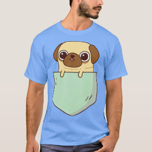 Camiseta Pequeno Pug Bonito Em Bolso Verde