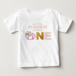 Camiseta Pequeno Pumpkin Rosa Dourado primeiro aniversario
