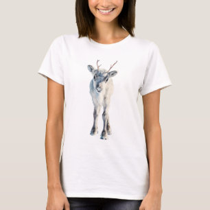 Camiseta Pequeno Retrato de Rena em Aquarela Mulheres