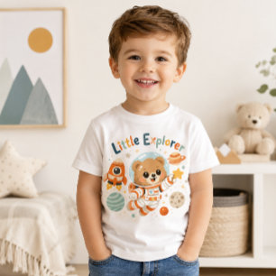 Camiseta Pequeno Urso Explorador Astronauta Aventureiro Esp