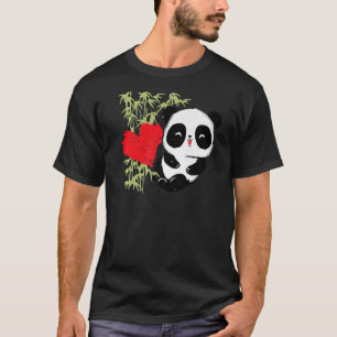 Camiseta Pequeno Urso Panda Coração Bela Para Homens
