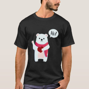 Camiseta Pequeno Urso Polar Branco Diz Olá Coração Vermelho
