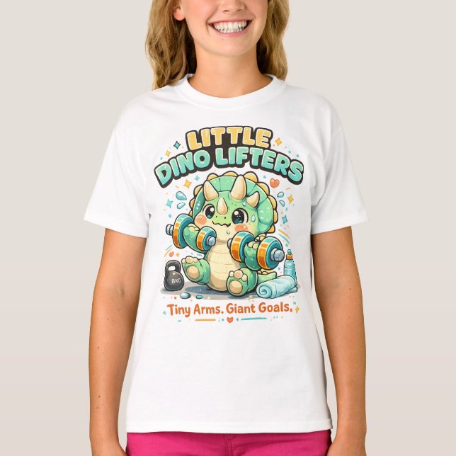Camiseta Pequenos Levantadores de Dinossauros 8KG | Braços  (Frente)