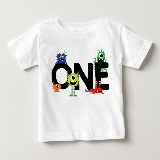 Camiseta Pequenos Monstros Meninos Primeiro Aniversário (Frente)