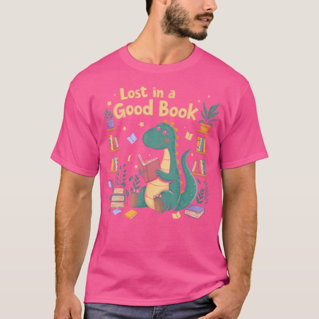 Camiseta Perdido Em Um Bom Livro Dino Reader Cute Dinossaur (Frente)
