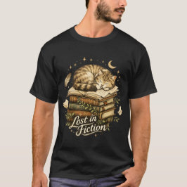 Camiseta Perdido na Ficção Amante de Gatos e Livros