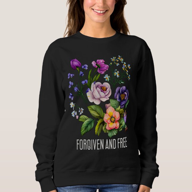 Camiseta Perdoado e livre Floral para Mulheres Flores Fé (Frente)