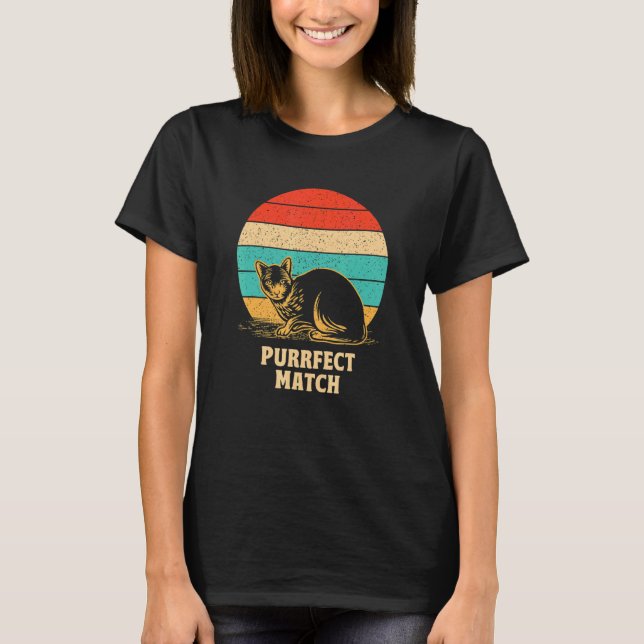 Camiseta Perfect Match Cat Pun Couples Cat Mom Dad  Anniver (Frente)