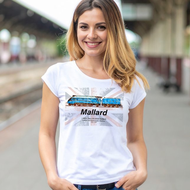 Camiseta Perfil da locomotiva LNER Classe A4 Mallard com ba (LNER Class A4 4468 Mallard - Fastest Steam Locomotive. Womens Basic T-Shirt)