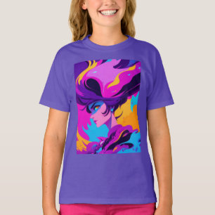 Camiseta Perfil de Anime Feminino Dinâmico em Pinks Brilhan