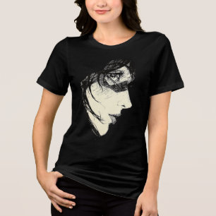 Camiseta Perfil Lateral de Anime Sombrio Tinta de Manga P