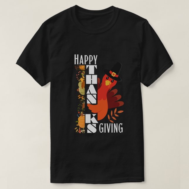 Camiseta Pergrim Turkey Feliz Ação de Graças (Frente do Design)