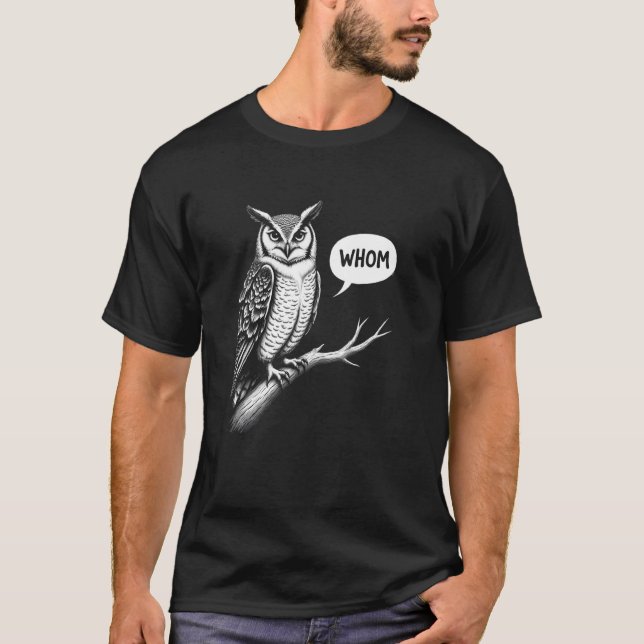 Camiseta Pergunta de Coruja Engraçada Quem (Frente)