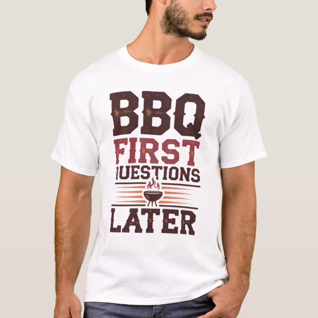 Camiseta Perguntas engraçadas de churrasco primeiro, pitmas (Frente)