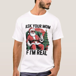Camiseta Pergunte à sua mãe Funny Santa Snarky Retro Natal