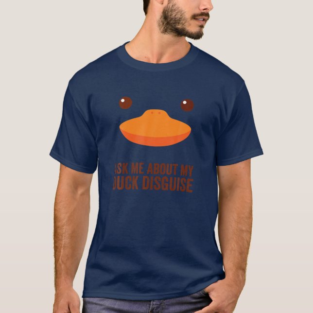 Camiseta Pergunte-Me Sobre O Meu Pato Disfarça O Caçador En (Frente)