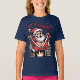 Camiseta Perigo no Trabalho Papai Noel em Chamas