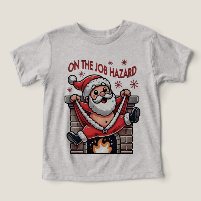 Camiseta Perigo no Trabalho Papai Noel em Chamas (Design frontal)