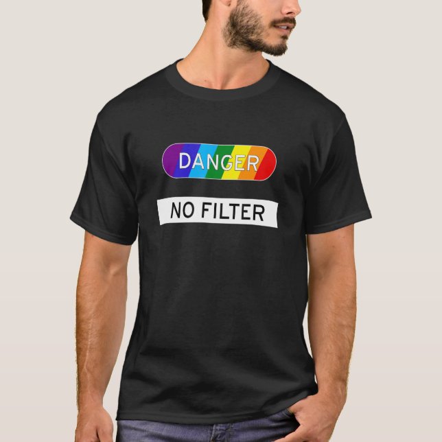 Camiseta Perigo Sem Filtro Lgbtqia Arco-Íris (Frente)