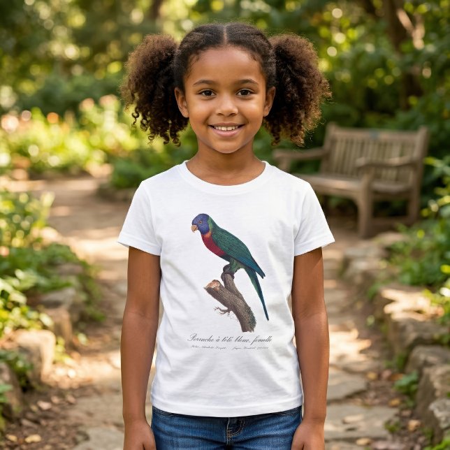 Camiseta Periquito-arco-íris fêmea, Trichoglossus moluccanu (Perruche a tete bleue, femelle / Rainbow lorikeet, female. Girl Basic White T-Shirt)
