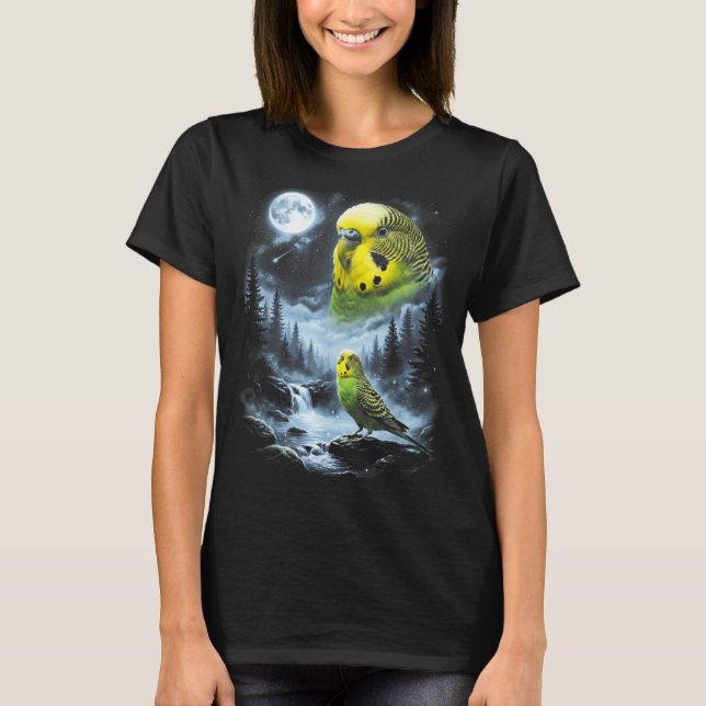 Camiseta Periquito Australiano Uivando Para a Lua Pássaro R (Frente)