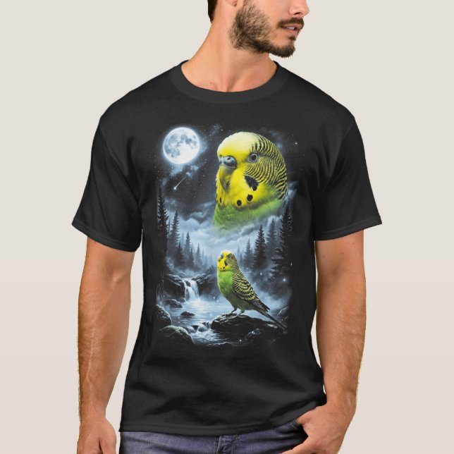 Camiseta Periquito Australiano Uivando Para a Lua Pássaro R (Frente)