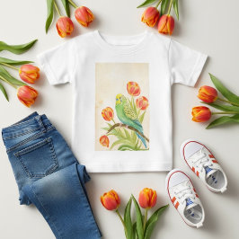 Camiseta Periquito com Tulipas Animais Exóticos de Estimaçã